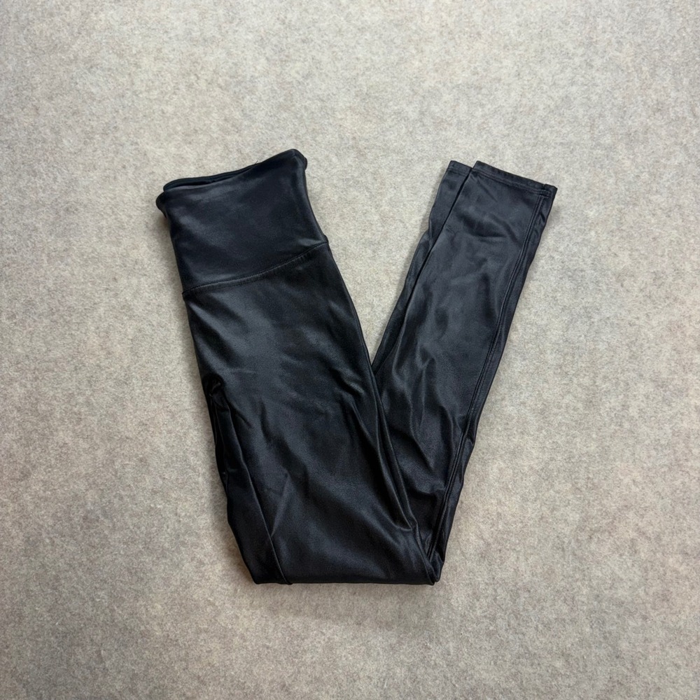Spanx Faux Leather Black Ankle Legging High Waisted Women's Medium Stretch Shiny